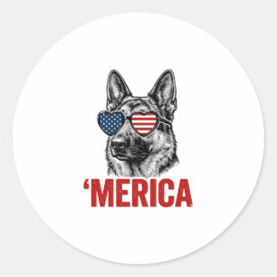 Merica Duitse Herdershond Vlag Zonnebril Shirt Ont Ronde Sticker