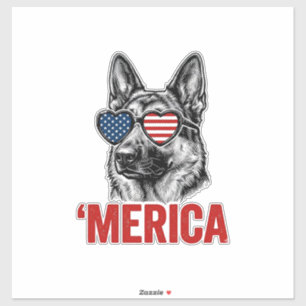 Merica Duitse Herdershond Vlag Zonnebril Shirt Ont Sticker