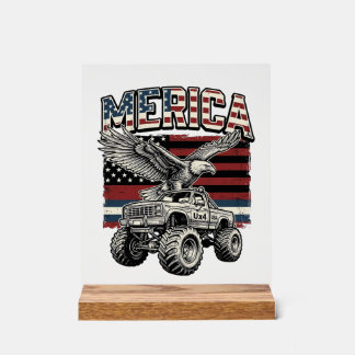 Merica Eagle Monster Truck Vintage Patriottisch Acryl Bord