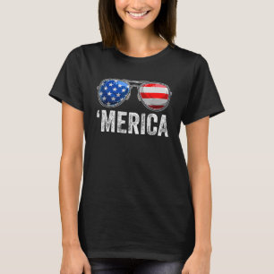 Merica Flag Zonnebril Patriottisch 4 juli Mannen T-shirt