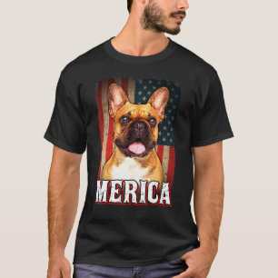 Merica French Bulldog Dog American Flag 4th jul T-shirt