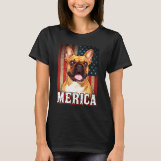 Merica French Bulldog Dog American Flag 4th jul T-shirt