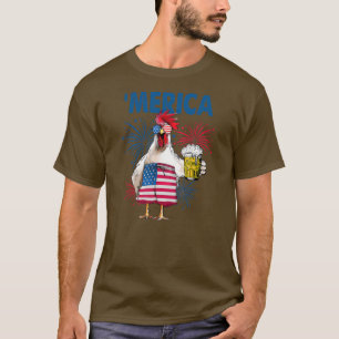 Merica Funny Chicken met bier Vlag 4e van T-shirt