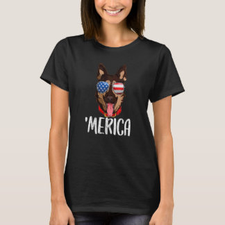 Merica German Shepherd Dog 4th Of July American Fl T-shirt