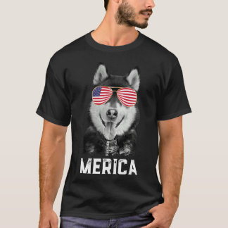 Merica Grappige Siberische Husky Puppy Hond Amerik T-shirt