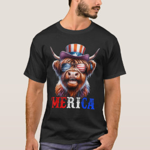 Merica Highland Cattle Patriotic 4th of July Grapp T-shirt