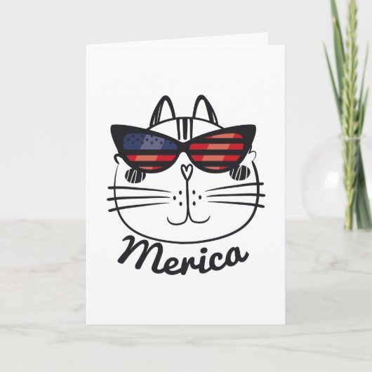 Merica Memorial Day Cat Funny Amerikaanse vlag Kaart (Voorkant)