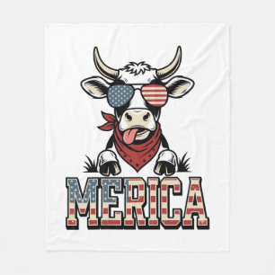 Merica Patriottische Koe Vintage Gravure Grafisch_ Fleece Deken