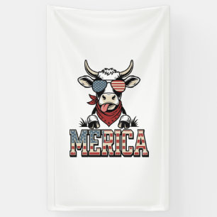 Merica Patriottische Koe Vintage Gravure Grafisch_ Spandoek