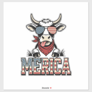 Merica Patriottische Koe Vintage Gravure Grafisch_ Sticker