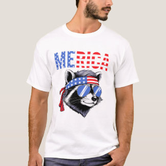 Merica Raccoon USA Flag Bandana Sunglasses Funny  T-shirt