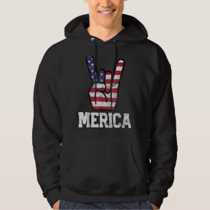 Merica Rock Sign 4 juli Amerikaanse vlag Hoodie