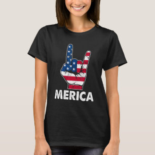 Merica Rock Sign 4 juli Amerikaanse vlag T-shirt