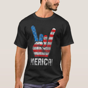 Merica Rock Sign 4 juli Amerikaanse vlag T-shirt