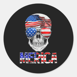 Merica schedel 4th van juli Amerikaanse vlag Patri Ronde Sticker