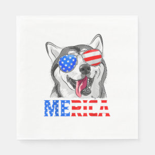 Merica Siberische Husky Hond Amerikaanse vlag 4th Servet