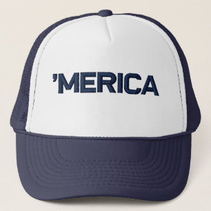 "MERICA Stitch-Style Mesh Trucker Hat (blauw van d Pet