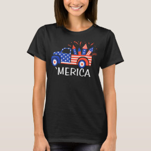 Merica Truck 4 juli rood wit blauw patriotticum T-shirt