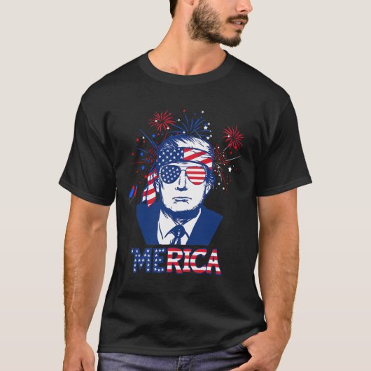Merica Trump Happy 4th of July Trump Amerikaanse v T-shirt (Voorkant)