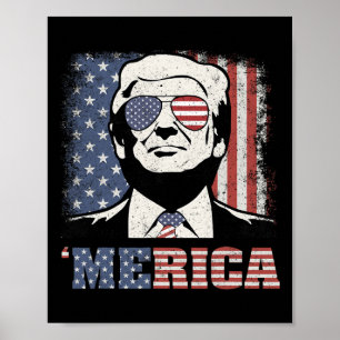 Merica Trump T-shirt Grappige Trump 4 juli Amerika Poster