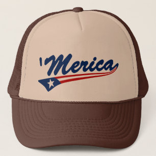 "Merica US Flag Swoosh Trucker Hat (bruin/tan) Pet
