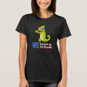 Merica Usa Flag Chameleon Sunbrion Patriotic 4th T-shirt