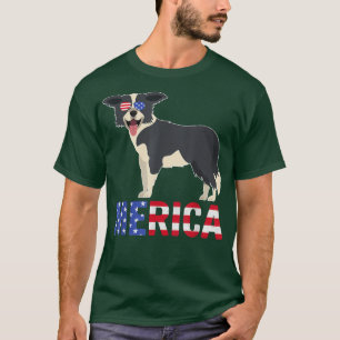 Merica USA Vlag Border Collie Dog Zonnebrillen 4th T-shirt