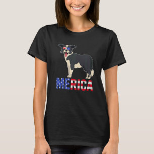 Merica Usa Vlag Rand Collie Dog Zonnebrillen 4th O T-shirt