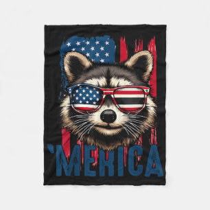 Merica Wasbeer Gelukkig 4 juli Wasbeer Amerikaanse Fleece Deken