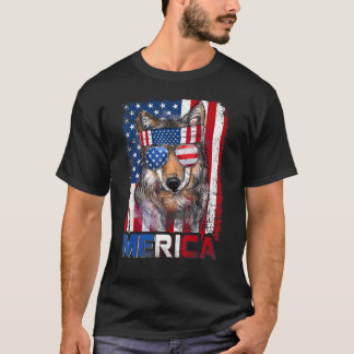 Merica Wolf met Amerikaanse vlagpatriottische vier T-shirt