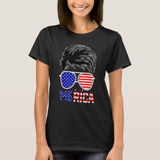 Merica Zonnebril Amerikaanse vlag 4 juli Patrioti T-shirt (Voorkant)