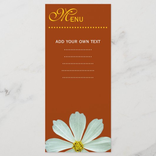 Merkaart voor het menu van het diner, witte maisie (Voorkant)