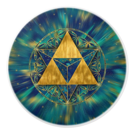 Merkabah in de bloem van het leven keramische knop (Voorkant)