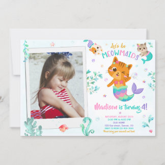 Merkitten verjaardagsuitnodiging Meisje foto Magis Kaart