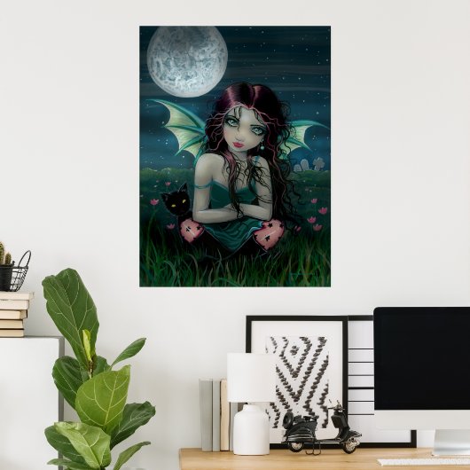 Merkwaardig zoete Vampire Melk en kat Poster (Thuiskantoor)