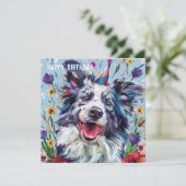 Merle Border Collie Carte d'anniversaire (Debout devant)