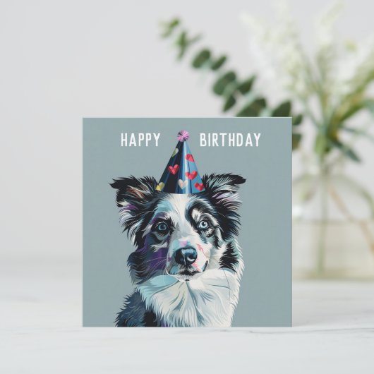 Merle Border Collie Carte d'anniversaire (Debout devant)