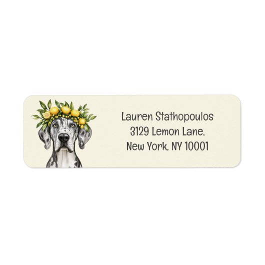 Merle Great Dane Dog Lemon Crown Etiket (Voorkant)