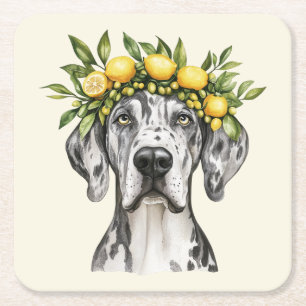 Merle Great Dane Dog Lemon Crown Vierkante Kartonnen Onderzetter