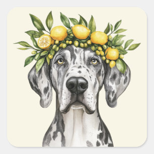 Merle Great Dane Dog Lemon Crown Vierkante Sticker