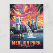 Merlion Park Singapore Skyline Sunset Briefkaart (Voorkant)