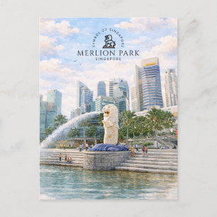 Merlion Park Singapore Watercolor Landmark Briefkaart