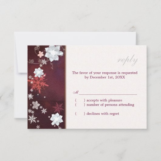 Merlot & Blanc Floral Mariage d'hiver RSVP (Devant)