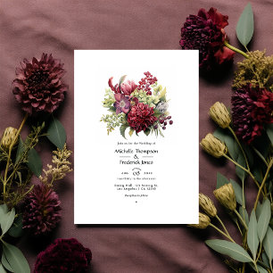 Merlot en Sage Bloemen Winter Bruiloft Kaart