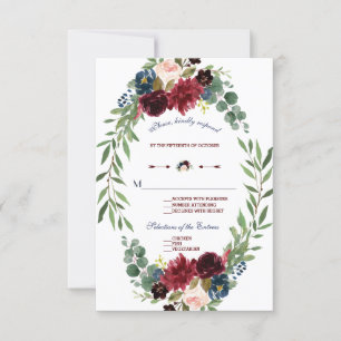 Merlot Marine Bleu Floral Fleur Mariage RSVP