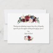 Merlot Marine Floral Mariage écriture Merci (Dos)