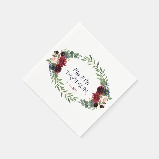 Merlot Navy Blauwe Bloem Bruiloftsplanner Servet (Hoek)