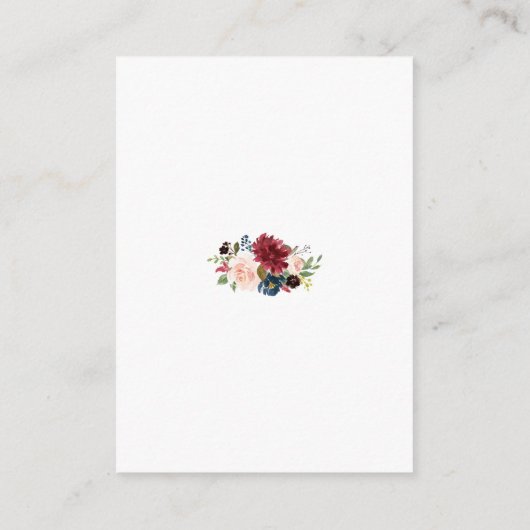 Merlot Navy Blauwe Bloem Gouden Frame Huwelijksdet Informatiekaartje (Achterkant)