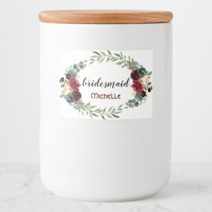 Merlot Navy Blue Floral Bloom Wedding Voedselcontainer Etiket