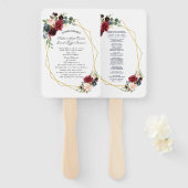 Merlot Navy Blue Floral Gold Lijst Wedding Program Handwaaier (Voorkant en achterkant)